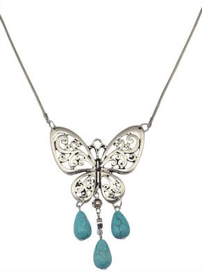 

Idealway Tibetan Silver Alloy Snake Chain Butterfly Natural Turquoise Beads Pendant Necklaces Females Jewelry