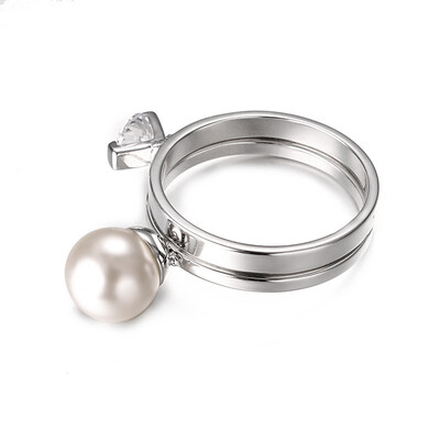

Yoursfs 2 Ring Set Simulated White Pearl with Cubic Zirconia 18K RoseWhite Gold Plated Ring Women Gift