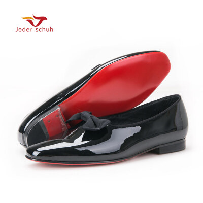 

Jeder Schuh new black patent leather men handmade loafers with black bowtie Fashion Banquet&prom men dress shoes