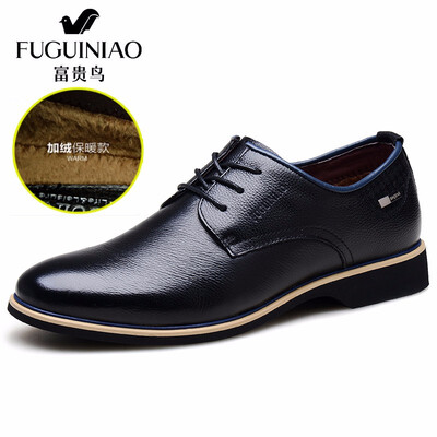 

FUGUINIAO Men leather shoes Business cashmere leather shoes cow leather rubber sole winter shoes for men
