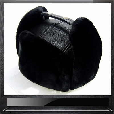 

Winter Hat Men fauxLeather Leifeng Hats Russian Male good quality faux fur warm Fur Hat fur with solid Ears genuine Cap B-7219