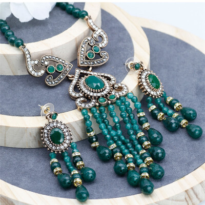 

Bohemia Ethnic Beads Jewelry Sets Natural Stones Handmade Long Tassel Pendant Necklace Resin Dangle Earring India Wedding Bijoux