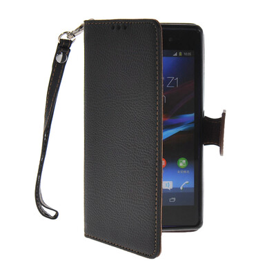 

MOONCASE Лич кожи Кожа Флип сторона кошелек держателя карты Чехол с Kickstand чехол для Sony Xperia Z1 L39h Черный