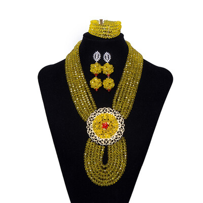 

Green Dubai Crystal Beads Jewelry Set African Wedding Necklace Earring Bracelet Set Nigerian Bridal Jewelry Set free shipping