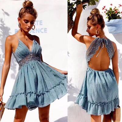 

4 Styles Women Sexy Backless Camis Lace Dress Sleeveless Deep V-neck Casual Beach Party Summer Dress Plus Size White Dress