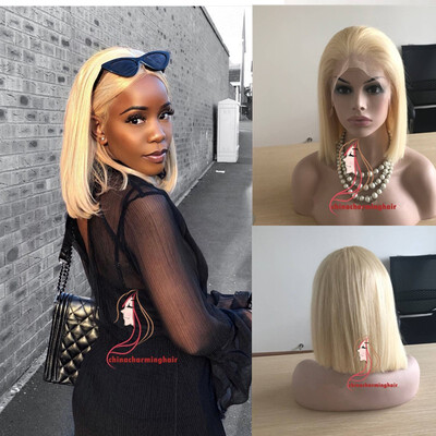

Short Bob 613 Blonde Lace Front Wig 100 Virgin Human Hair Glueless Wig Bleached Knots With Baby Hair And Pre-Plucked