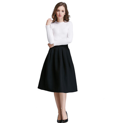 

POPBASIC Womens High Elastic Waist Flare Pleated A-line Midi Skirt