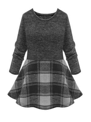 

Patchwork Plaid Pattern Open Hem Plus Size Dress