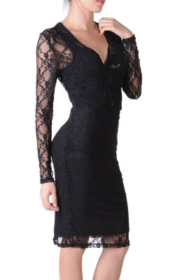 

Women's Fashion Lace Slim Flower Long Sleeve Dress /L