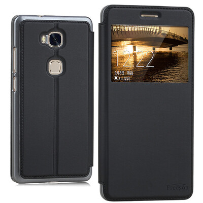 

Freeson Windows Stand Leather Case Smart Sleeping Case / Phone Case for Huawei Glory Play 5X Black