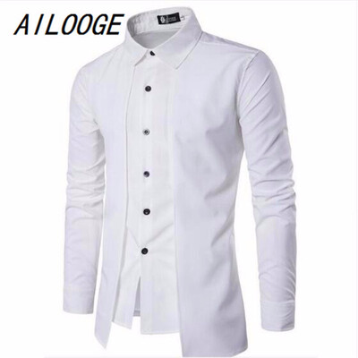 

MenS Shirts 2018 Long-Sleeved Casual Fake Two Pieces Chemise Homme Solid Arrival Dress High Quality MenS Shirts
