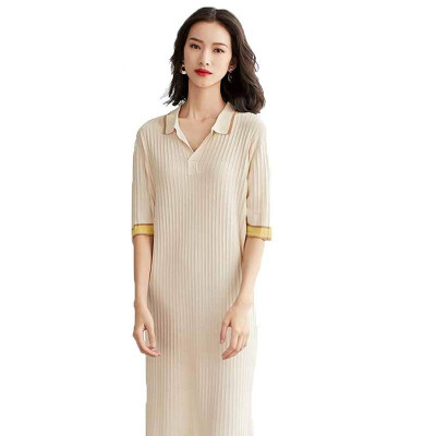 

Ice silk knit dress female POPL collar 2018 new womens summer loose T-shirt large size was thin five-point sleeve