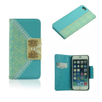 

The Newest Luxury Diamond lace flower Metal bow design with wallet card leather chain bag case cover For iPhone6 6s