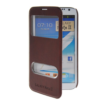 

MOONCASE View Window Leather Side Flip Pouch Stand Shell Back Case Cover for Samsung Galaxy Note 2 N7100 Red