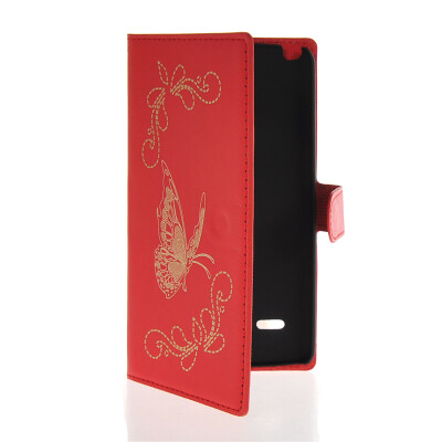 

MOONCASE Butterfly Design Leather Side Flip Wallet Card Slot Pouch Stand Shell Back ЧЕХОЛ ДЛЯ LG G3 Stylus D690 Red