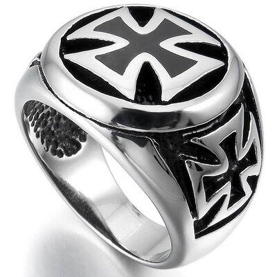 

Hpolw Mens Large Stainless Steel Ring Silver Black Cross Vintage