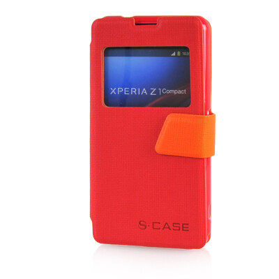 

MOONCASE View Window Leather Side Flip Pouch Ultra Slim Shell Back Case Cover for Sony Xperia Z1 Compact （Z1 Mini ) Red