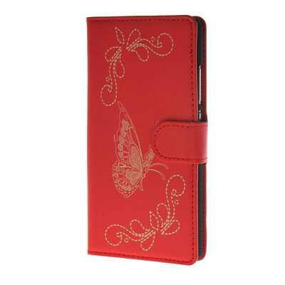 

MOONCASE Betterfly Pattern Leather Side Flip Wallet Card Slot Stand Pouch ЧЕХОЛ ДЛЯ Huawei Ascend P8 Red
