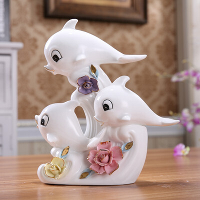 

European ceramic dolphin indoor room decoration personality home decor porcelain craft ornaments home decor accessories