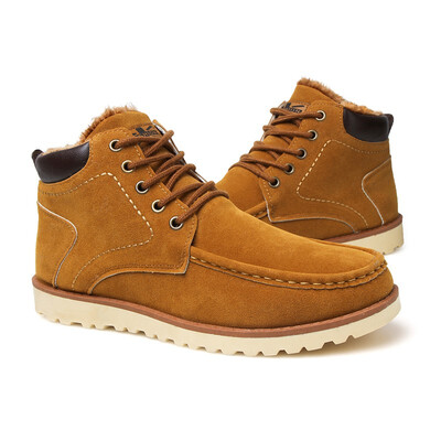 

Four AM winter warm Mens Snow Boots Lace Up suede leather upper Anti-Slip Flat Outdoor Shoes