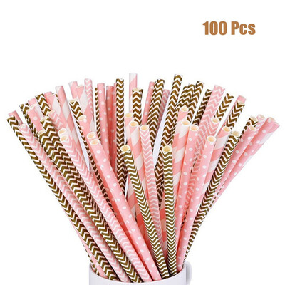 

100pcsset Drinking Paper Straws Decoration Supplies Disposable Eco-friendly Straight Straw for Birthday Wedding Christmas Baby Sh