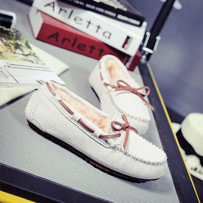 

Genuine Leather winter women loafers Wool inside flat suede shoes woman flats