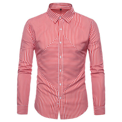 

AOWOFS new mens striped long-sleeved shirt Europe&the United States trend foreign trade mens shirt YS002