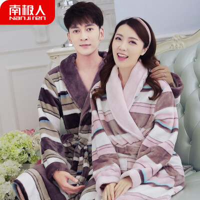 

Antarctic pajamas mens autumn&winter thick flannel couple pajamas ladies coral velvet robe hotel bathrobe plus long home service NAS5X21011JD-26 female lattice