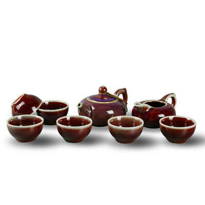 

Jun kiln flat colorful tea set