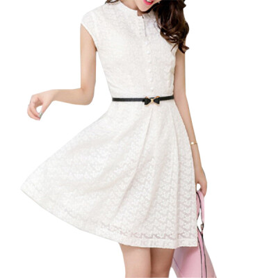 

Lovaru ™2015 new embroidered short-sleeved dress Korean version of Slim solid long Dress