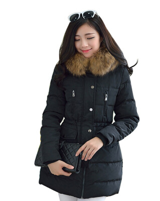 

Women Winter Fur Collar Duck Down Coat Hooded Jacket Slim Long Parka Outwear