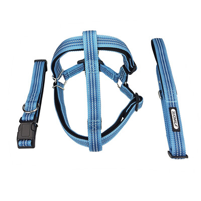 

Suomila reflective dog leash collar chest strap three-piece suit explosion-proof punching telescopic dog chain medium&small dogs golden hair pet supplies M blue