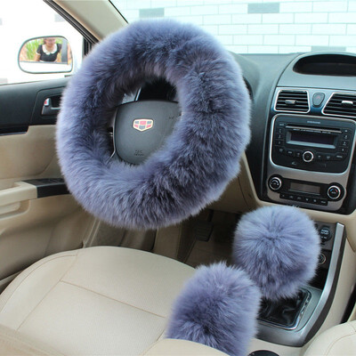 

Universal Car Plush Fuzzy Steering Wheel Cover Wool Fur Gear Knob Shifter Brake