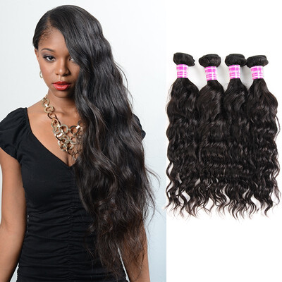 

Glary Brazilian Water Wave Brazilian Virgin Hair Natural Wave 4pcs Lot Brazilian Wet&Wavy Human Hair Bundles Natural Black