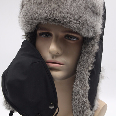 

Winter fur cap bomber male thickening natural rabbit fur winter warm hat discount protection face mask explosion cap new 2018