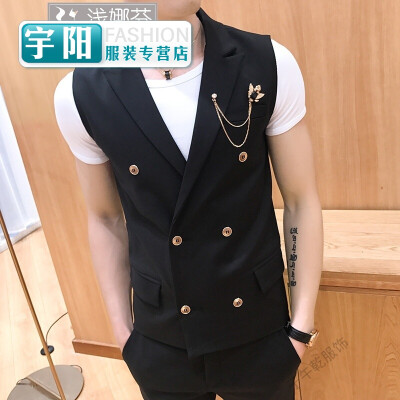 

Vest mens slim color double-breasted design hot suit pony nightclub barber bar single vest