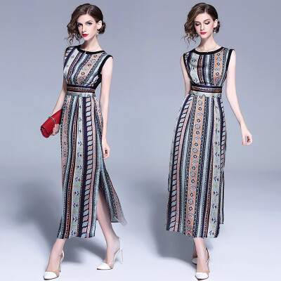 

DFYOP New print dress Korean retro skirt Bohemian national wind dress long skirt