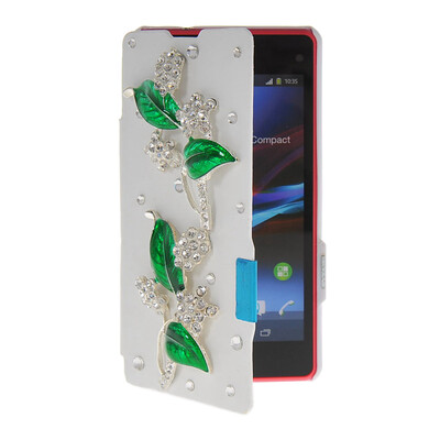 

MOONCASE Rhinestone Crystal Ultre Slim Leather Side Flip Wallet Shell Back ЧЕХОЛ ДЛЯ Sony Xperia Z1 Compact (Mini) White