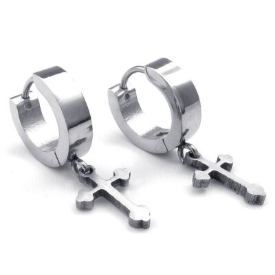 

Hpolw Mens Womens Stainless Steel Cross Huggie Hinged Hoop Earrings Silver