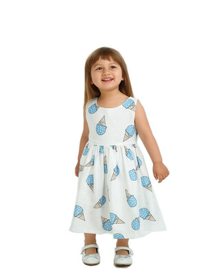 

DAWILS Girls Sleeveless Dresses PinkBlue Ice Cream Print Casual Summer Dress With Belt