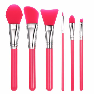 

6pcs Silicone Makeup Brush Set Facial Mask Foundation Brushes Cosmetic Eyeshadow Eyebrow Brush Kit With Plastic Handle Purple