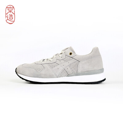 

JZAO sports shoes urban casual retro suede leather running shoes lightweight gray 37 yards Morandi blue