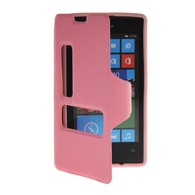 

MOONCASE View Window Leather Side Flip Pouch Hard board Shell Back чехол для Nokia Lumia 520 Pink