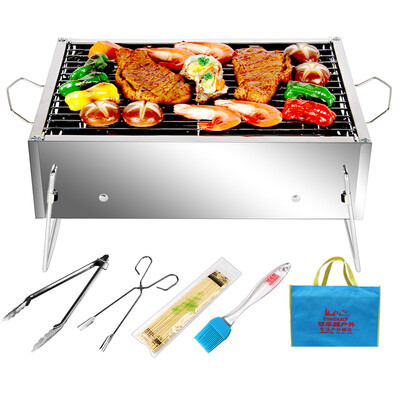 

Ulecamp barbecue accessories set barbecue 9 sets: 8 stainless steel grill +1 bamboo stick +1 carbon clip +1 oil brush +2 plate +2 seasoning cans +1 food clip SH866