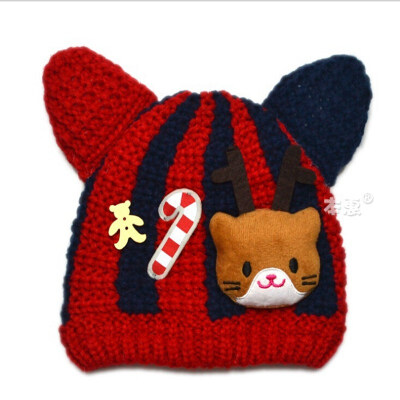 

Buebos Ninos 2015 Winter New Children Hat Cute Cat Watermelon Red Cashmere Baby Kids Girls Wool Knitted Hat