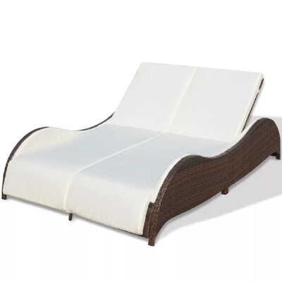 

Double Sunlounger with Cushion Flowing Lines Poly Rattan Brown
