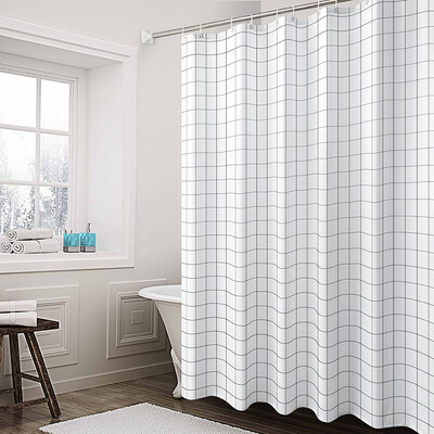 

Bingyou shower curtain elegant waterproof mildew high-grade environmental protection white grid PEVA curtain send hook 150180cm