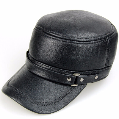 

Mens Genuine Leather Hat Male Autumn&Winter Cowhide Flat Cap Young Man Winter Warm Peaked Cap Earmuffs Hat B-7215