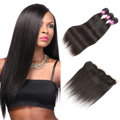 

8A Malaysian Virgin Human Hair Straight Bundles with Ear to Ear Closure Wholesale Unprocessed Human Hair Bundles With Frontal