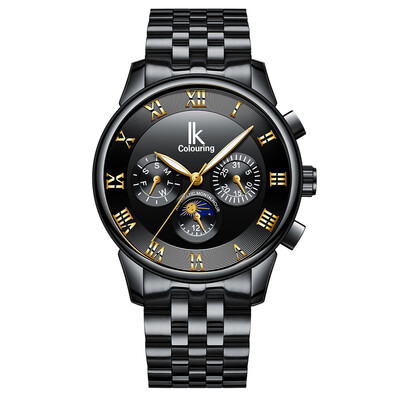 

IKColouring Fashion Business Automatic Men Watches 1ATM Life Water-resistant Luminous Mechanical Man Wristwatch Calendar Moon Phas